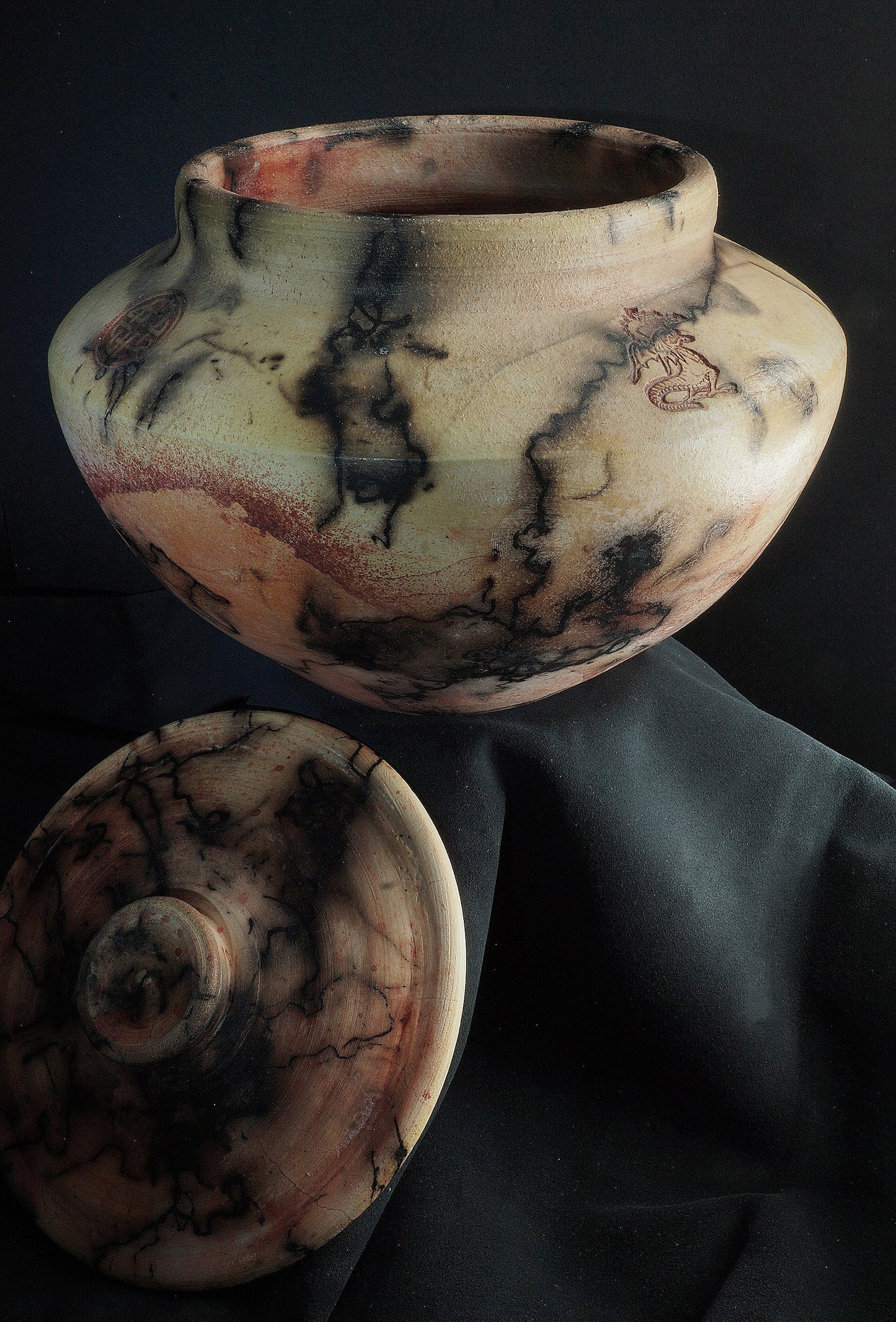 Horse Hair Raku Urn with lid #1