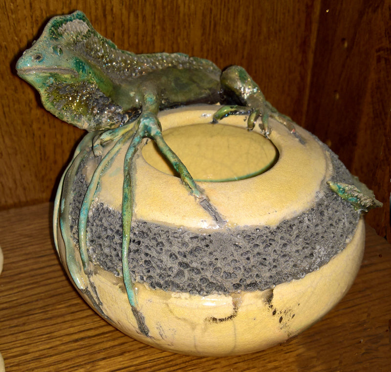 The Guardian, Raku bowl with lizard sculpture